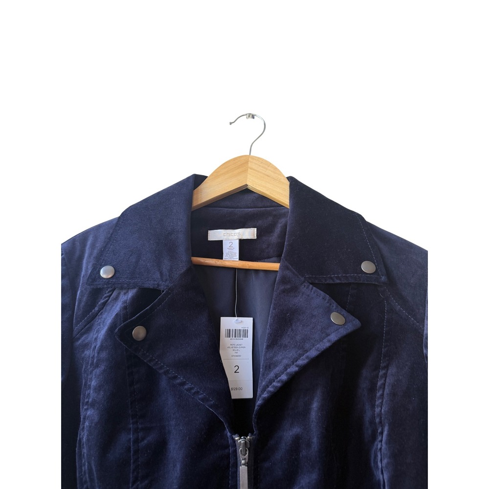 Chicos Size‎ 2 Moto Velvet Jacket Size L NWT Navy Blue Plush Short Velveteen - Picture 3 of 10